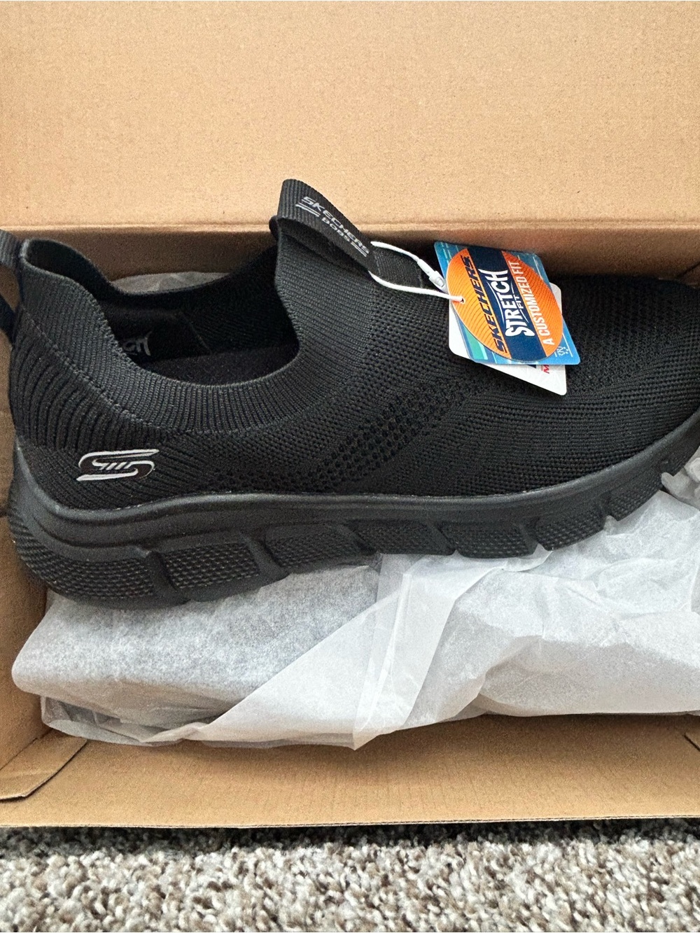 Skechers Men's Black Slip-On Stretch Walking Shoe